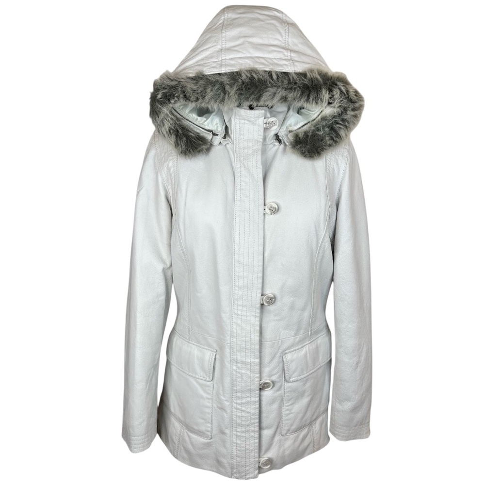 Vintage White Leather 1990s Y2K Danier Ski Jacket Coat M Medium L Large 8 10 12